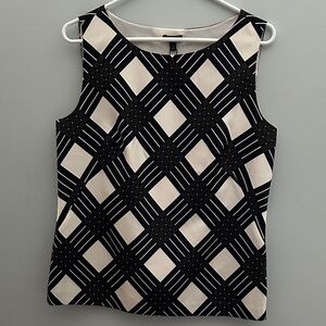 Talbots 100% Silk Black and Cream Geometric Sleeveless Blouse
